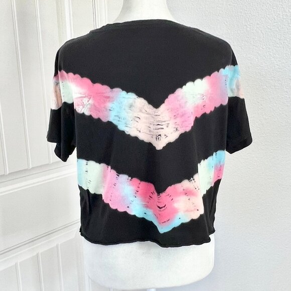 Victorias Secret PINK Short Sleeve Tie Dye Black Oversized Soft Crop Tee Size XS - Picture 3 of 9